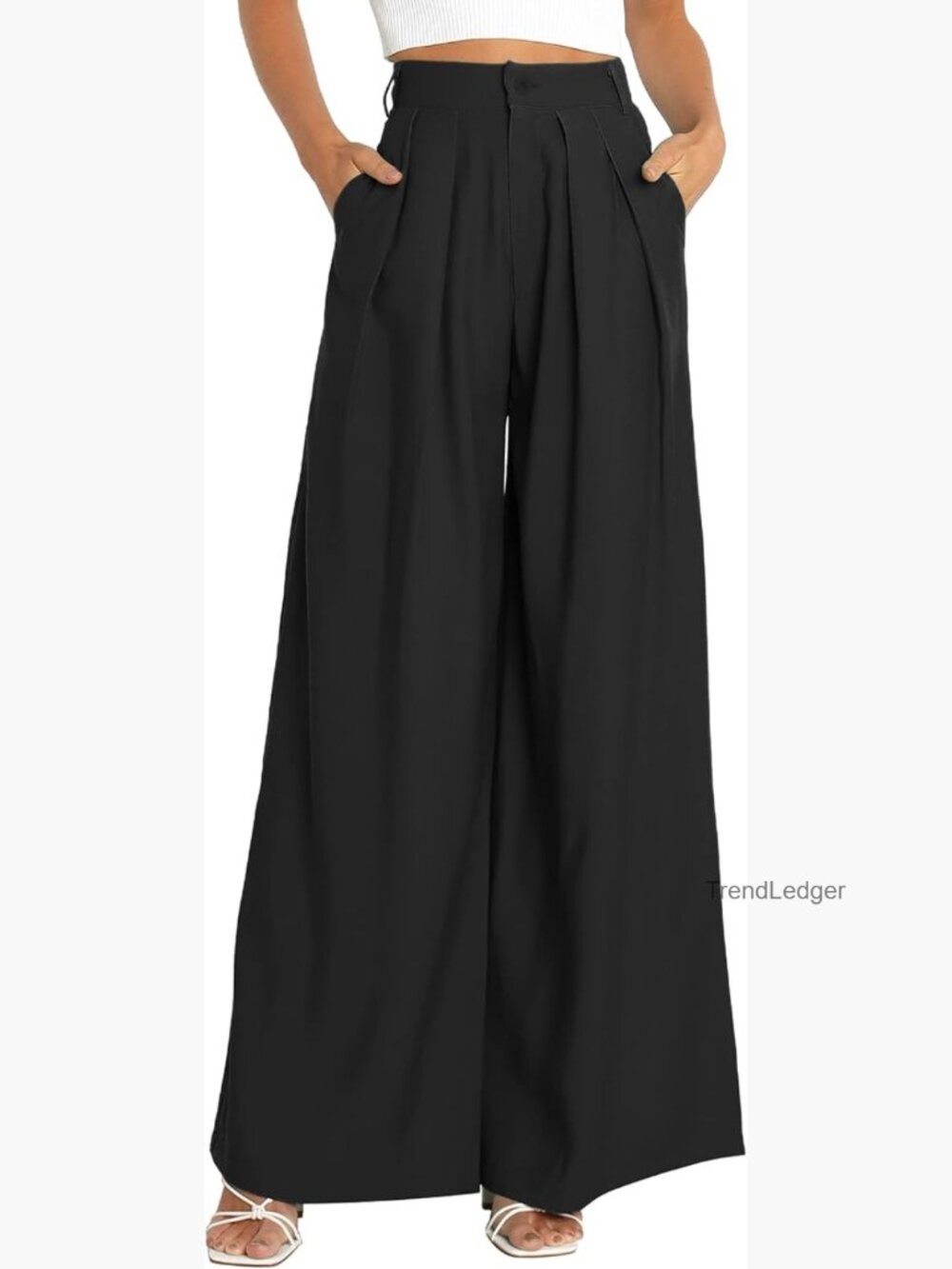 High Waist Wide Leg Palazzo Pants with Pockets Office Work Casual